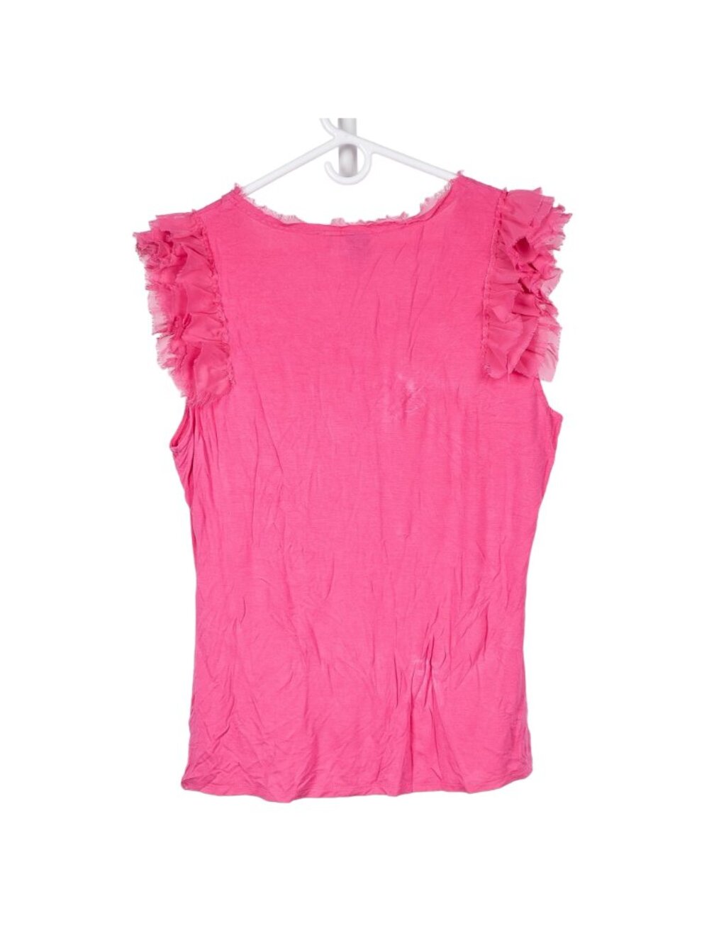 Ruffle Sleeve Tank XL Womens Pink Unfinished Hems Stretch Rayon Boho Summer - Picture 5 of 5